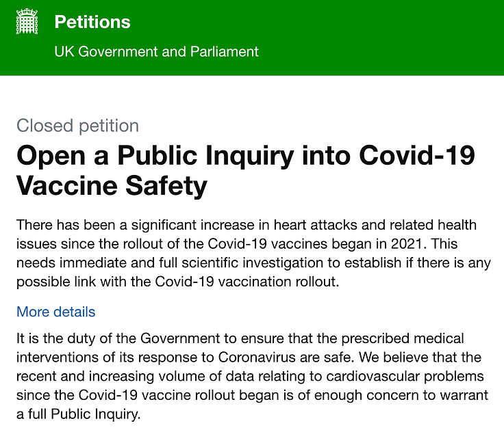 parliamentary petition covid safety vaccines